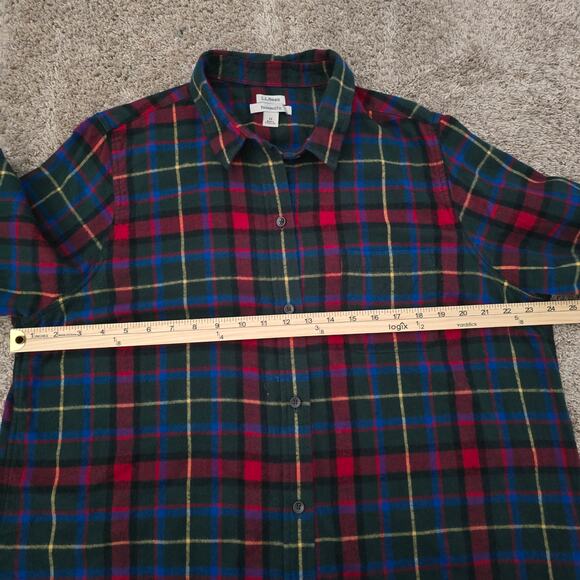 L.L.Bean Men’s Flannel Shirt Red Green Plaid Cotton XL Holiday Outdoor Layering - Picture 3 of 7